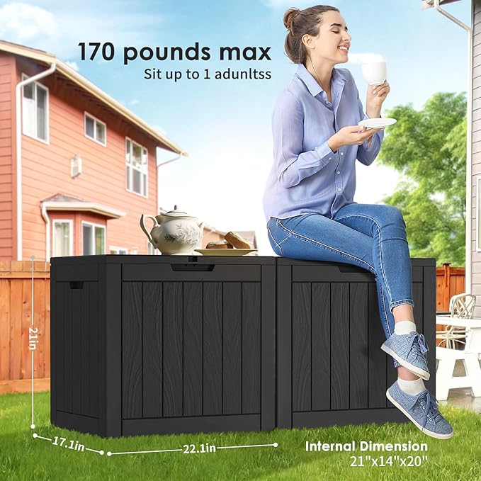 Vixzen 30 Gallon Resin Deck Box - Lockable Outdoor Storage for Patio Cushions, Garden Tools, Pool Supplies，Black-Ruum Studio Home