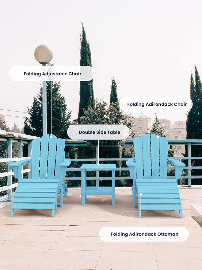 KINGYES Folding Adirondack Ottomans Set of 2 for Adirondack Chair, Light Blue-Ruum Studio Home