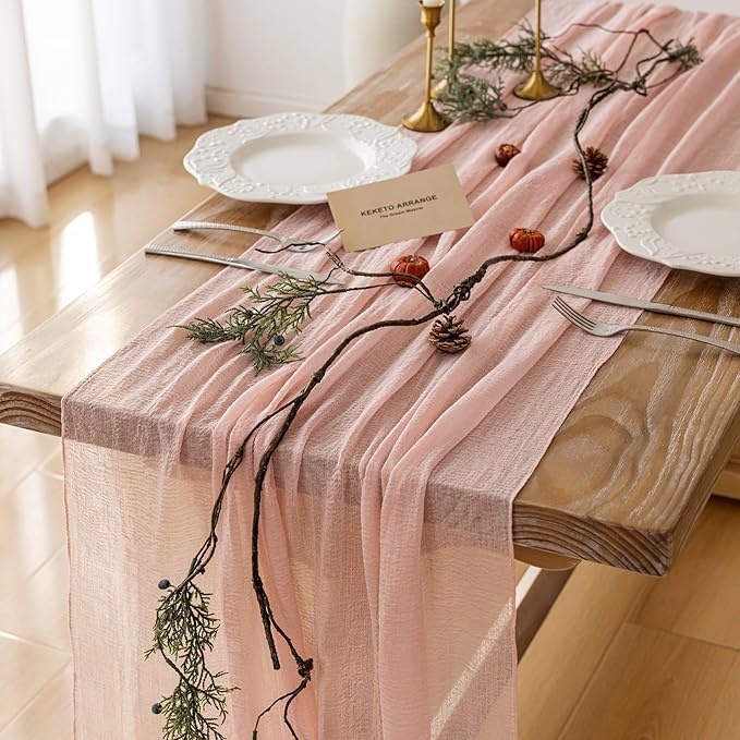 6pcs Pink Gauze Rustic Cheesecloth Table Runner 120 Inch 10 FT for Wedding Baby Shower Bridal Shower Birthday Engagement Garden Outdoor Party Long Sheer Boho Decorations-Ruum Studio Home