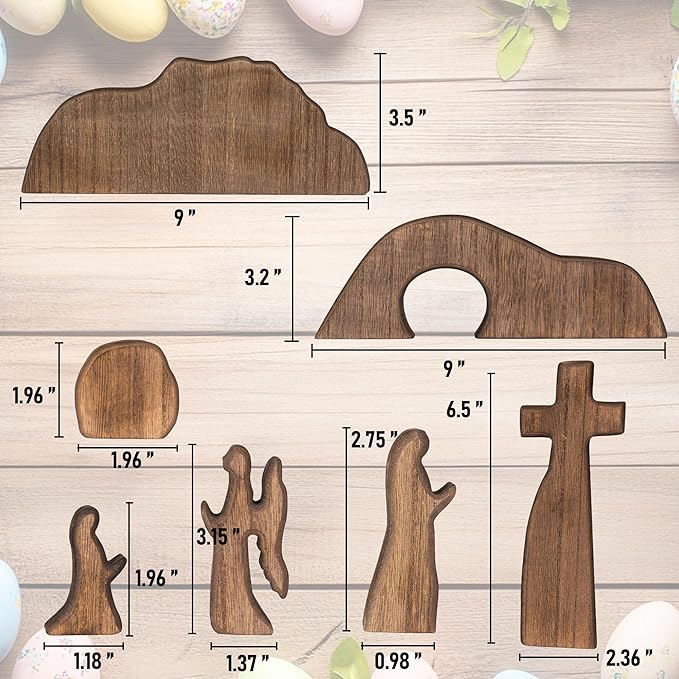 NEROSUN Empty Tomb Easter Scene and Cross Decoration, Wooden Easter Resurrection Scene Cross Jesus Tomb Tray Set, Jesus Nativity Scene Decor for Religious Home Office Tabletop Christian Gifts-Ruum Studio Home