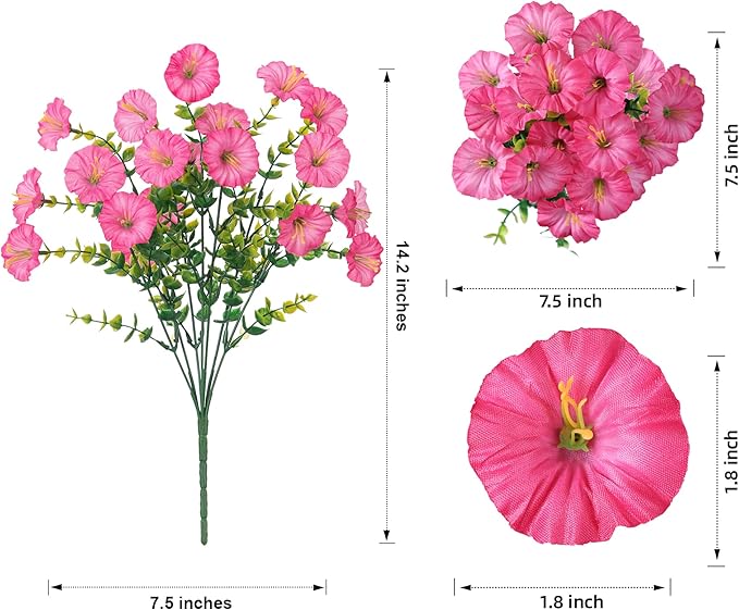 Artificial Flowers for Outdoors Fake Plants Outside Decoration, 12 Bundles Silk Pink Morning Glory with Eucalyptus UV Resistant Look Real Faux Flowers for Planter Front Door Yard Gardens Home-Ruum Studio Home