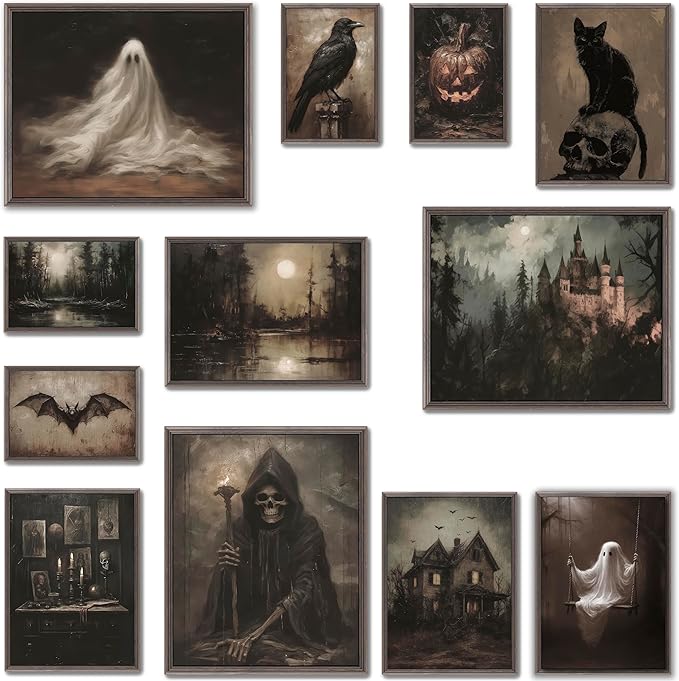 LANCHI95 12 Pcs Halloween Wall Art Prints, Vintage Witch Posters, Cute Ghost Pictures for Bedroom Decor (UNFRAMED)-Ruum Studio Home