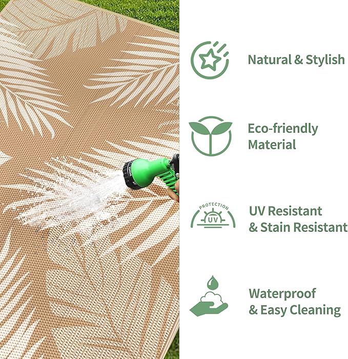 GENIMO Outdoor Rug 5' x 8' Waterproof for Patios Clearance, Reversible, Plastic Straw Camping Rug Carpet, Large Area Rugs Mats for RV, Picnic, Backyard, Deck, Balcony, Porch, Beach, Brown&Beige-Ruum Studio Home