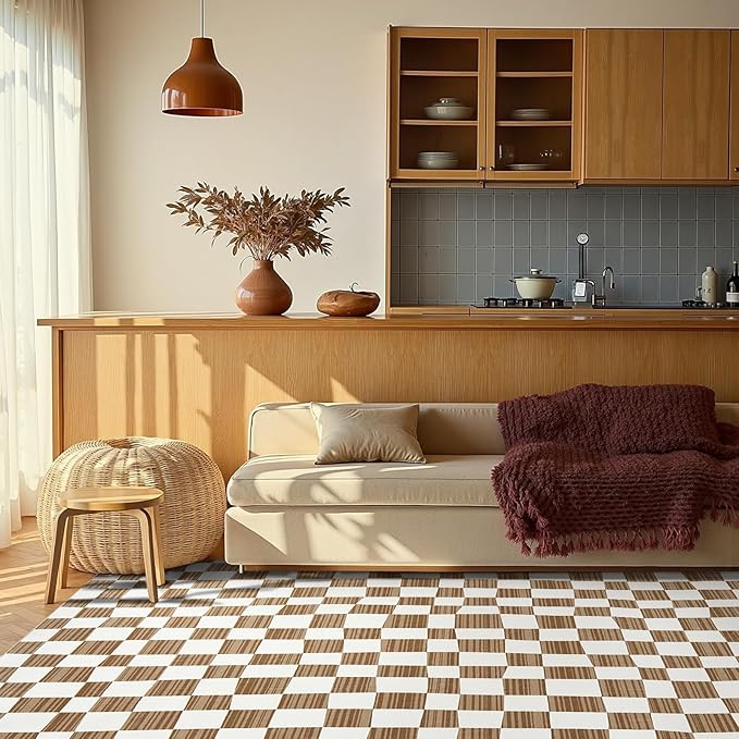 jinchan 8x10 Brown Checkered Area Rugs for Kids Room - Machine Washable Rug Modern Neutral Geometric Lattice Soft Non-Slip Carpet for Nursery Playroom Classroom Living Room Bedroom Dining Room-Ruum Studio Home