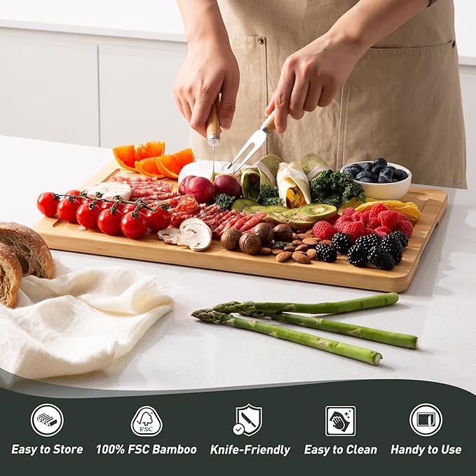 Bamboo Cutting Board Set Non Slip Feet with Holder Over Sink Kitchen Gadgets Charcuterie & Chopping Board Apartment Essentials New Home Must Haves Things Stuff Accessories House Housewarming Gifts-Ruum Studio Home