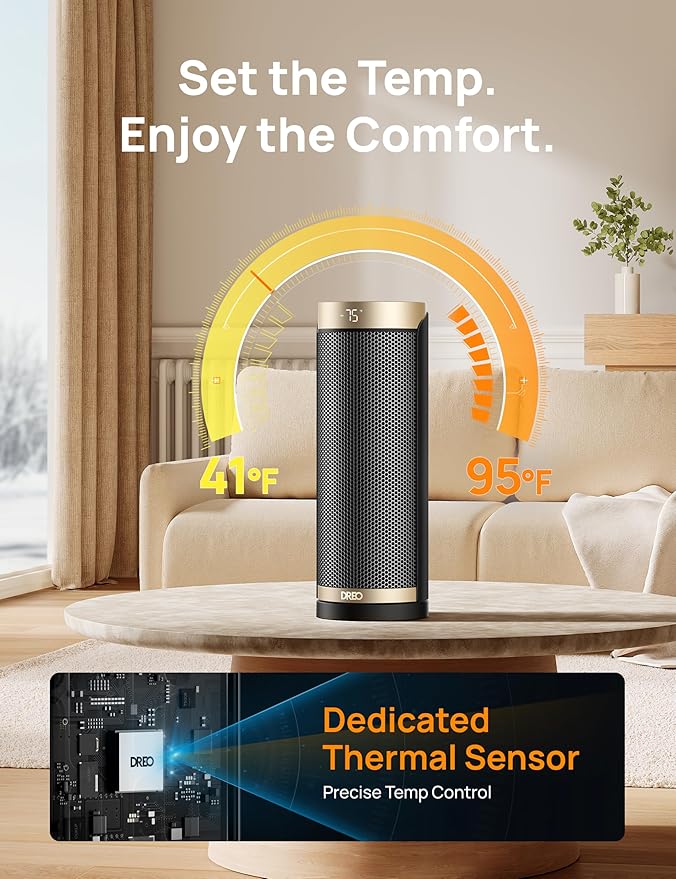 Dreo Space Heater, 1500W Electric Heaters for Indoor Use with Thermostat, 70° Oscillation, 8 Safety Protections, 5 Modes, Remote, 12H Timer, Quiet Portable Heater for Office, Bedroom, Large Room-Ruum Studio Home