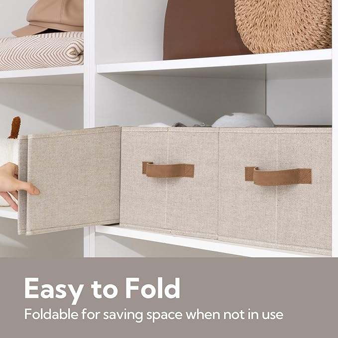 StorageWorks Storage Baskets for Shelves, Foldable Fabric Closet Storage Bins with Handles, Clothes Organizer Laundry Baskets, Brown & Beige, 3-Pack, Large-Ruum Studio Home