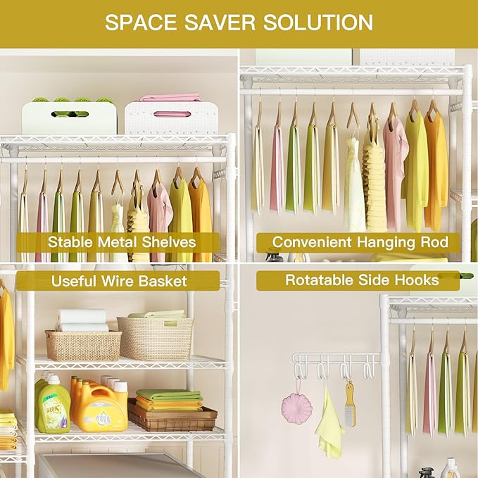 Ulif U6 Clothes Drying Rack, 5-Tier Over Washer and Dryer Laundry Room Storage and Organizer, Heavy-Duty Space Saver, 65.3" W x 13.4" D x 77.5" H, White-Ruum Studio Home