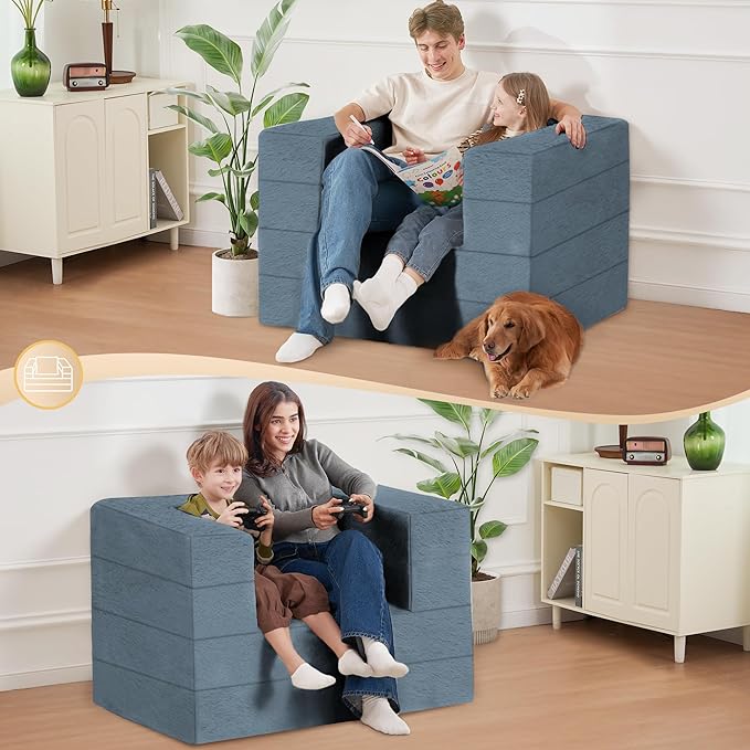 Folding Bean Bag Chair for Adults,3-in-1 Bean Bag Couch Faux Fur Floor Sofa Large Beanbag Convertible Bean Bag Sofa Bed with Pillow in Bedroom,Living Room,Apartment(Twin,Gray)-Ruum Studio Home
