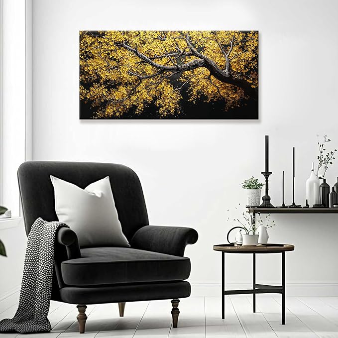 Canvas Wall Art Decor Painting Gold Tree Plants Abstract Wall Decor Botanical Modern Wall Art Print Paintings Decorations Artwork Pictures For Bedroom Living Room Home Office Artwork 20"×40"-Ruum Studio Home