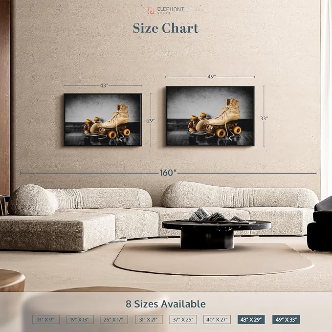 ElephantStock Vintage Skates Pop Wall Art - Horizontal Framed Canvas - 1-Piece Living Room Wall Decor - Sport Photography Canvas Print - Beige and Black Decor for Wall - 43" X 29"-Ruum Studio Home