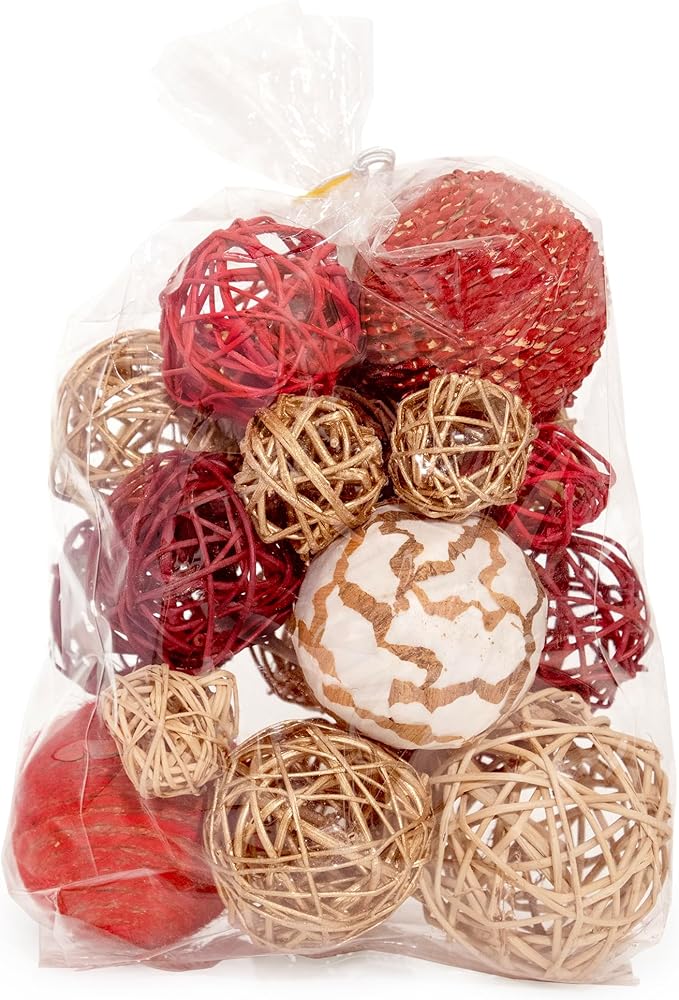 ANDALUCA Decorative Balls Bag Bowl Filler Home Decor (Red Gold)-Ruum Studio Home