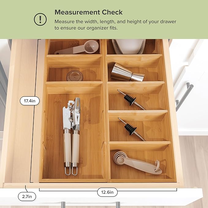 Premium Kitchen Utensils and Junk Drawer Organizer – Small 5-Compartment Design with 4 Removable Dividers, Non-Slip Feet, 100% Sustainable Bamboo, 2 Pack-Ruum Studio Home
