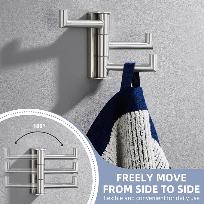 Angle Simple Swivel Towel Hook 3 Arms, SUS 304 Stainless Steel Foldable Robe Towel Hook for Bathroom, Wall Coat Holder, Brushed Nickel-Ruum Studio Home