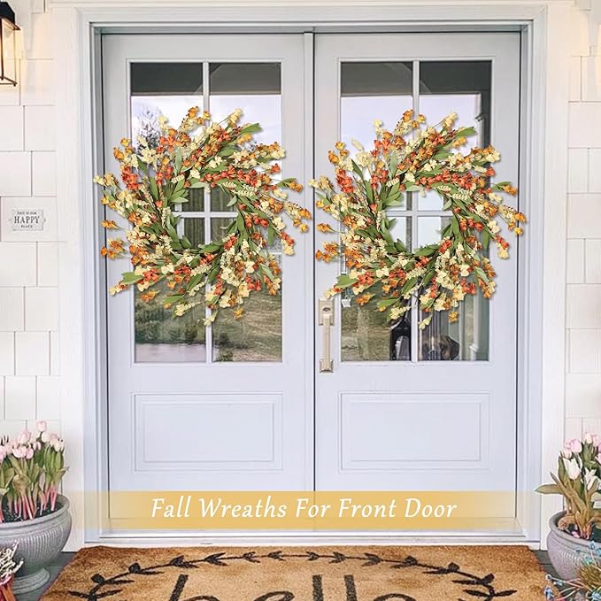 Artgar Fall Wreath, Fall Wreaths for Front Door, 24 in Fall Decor Floral Wreath, Door Wreaths for Front Door Outside All Season for Thanksgiving Home Indoor Outdoor Wall Decor (White Orange Yellow)-Ruum Studio Home