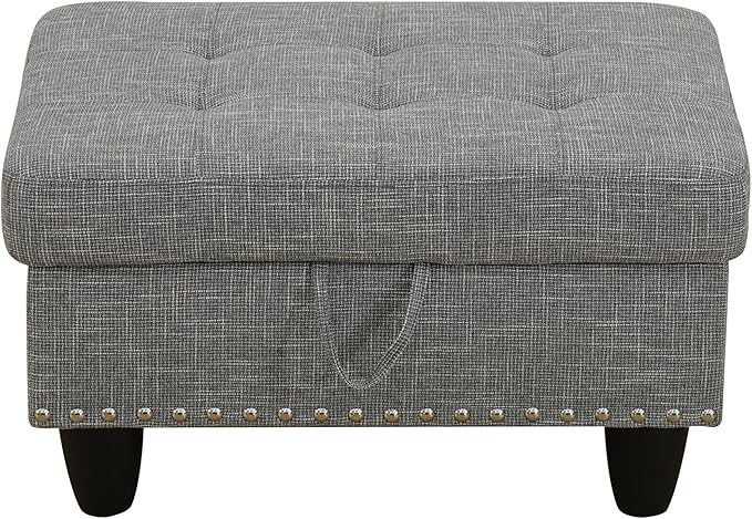 Ottoman Rectangular Storage Ottoman Bench, Flannel Footrest Stool Footstool with Lid for Living Room, Bedroom, Entryway, Gray, 29.1"x18.9"x17.3"-Ruum Studio Home