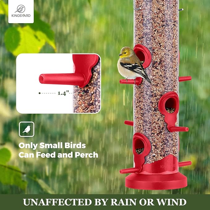 Kingsyard 2 Pack Tube Bird Feeders for Outdoors Hanging, Premium Hard Plastic Bird Feeder with 6 Feeding Ports, Weatherproof & Steel Hanger, Attracting for Wild Birds (Red)-Ruum Studio Home