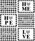 Love Family Placemats Set of 6 Buffalo Plaid Plastic Table Mats Black and White Plaid Place Mats Washable Vinyl Love Home Checkered Table Decoration for Indoor Outdoor Party Kitchen Dining-Ruum Studio Home