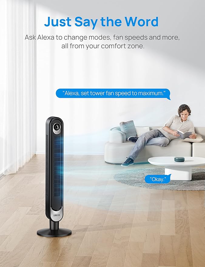Dreo Smart Tower Fan WiFi Voice Control, Compatible with Alexa/Google & Fans for Home Bedroom, Table Air Circulator Fan for Whole Room, 12 Inch, Black-Ruum Studio Home