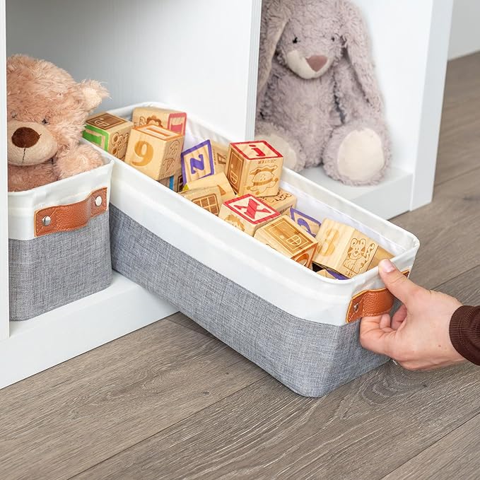 OrganiHaus Narrow Storage Bins 15x06in, Small Closet Bins for Shelves, Bathroom Storage Baskets for Shelves, Narrow Baskets, Fabric Organizer with Handles, Toilet Paper Organizer - 2 Pack, Gray-Ruum Studio Home