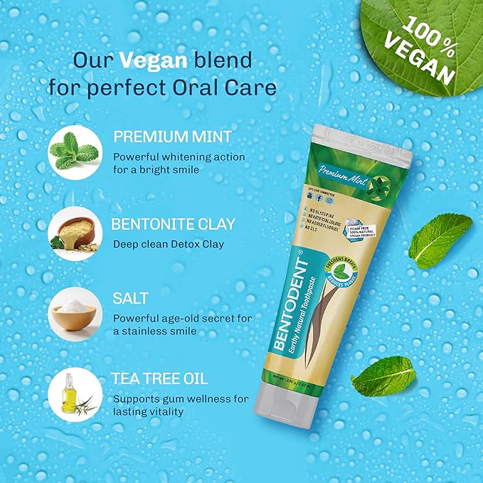 Bentodent Remineralizing Food Grade Organic Calcium Bentonite Clay Toothpaste Fluoride Free Natural Toothpaste for Adult & Kids - Mineral Toothpaste Sensitive Teeth Whitening (Premium Mint)-Ruum Studio Home
