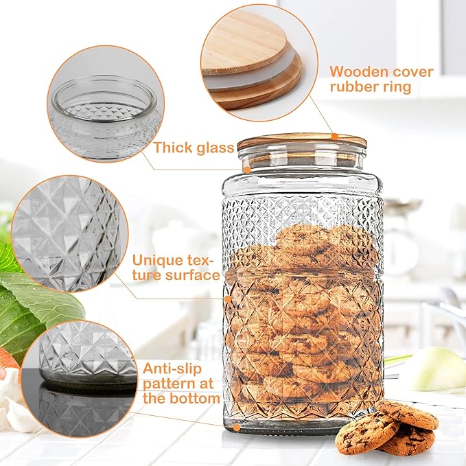 Large Glass Storage Jar, Glass Food Storage Containers with Bamboo Lid, Kitchen Containers Cereal Canisters Decorative Jar for Candy Snack Cookies Coffee Tea Nuts Airtight Glass Jars (Extra Large)-Ruum Studio Home