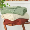Chunky Cable Knit Throw Blanket Lightweight Light Green 100% Organic Cotton Blanket for Sofa Couch Bed Baby Nursery, Rustic Shabby Chic Modern Farmhouse, 51” x 63” Bonus Laundering Bag-Ruum Studio Home
