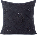 Eyes of India Embroidered Decorative Boho Throw Pillow Cover with Mirrors, Handmade Bohemian Accent Cushion Case for Sofa Couch Bedroom Living Room (Black, 16" x 16")-Ruum Studio Home