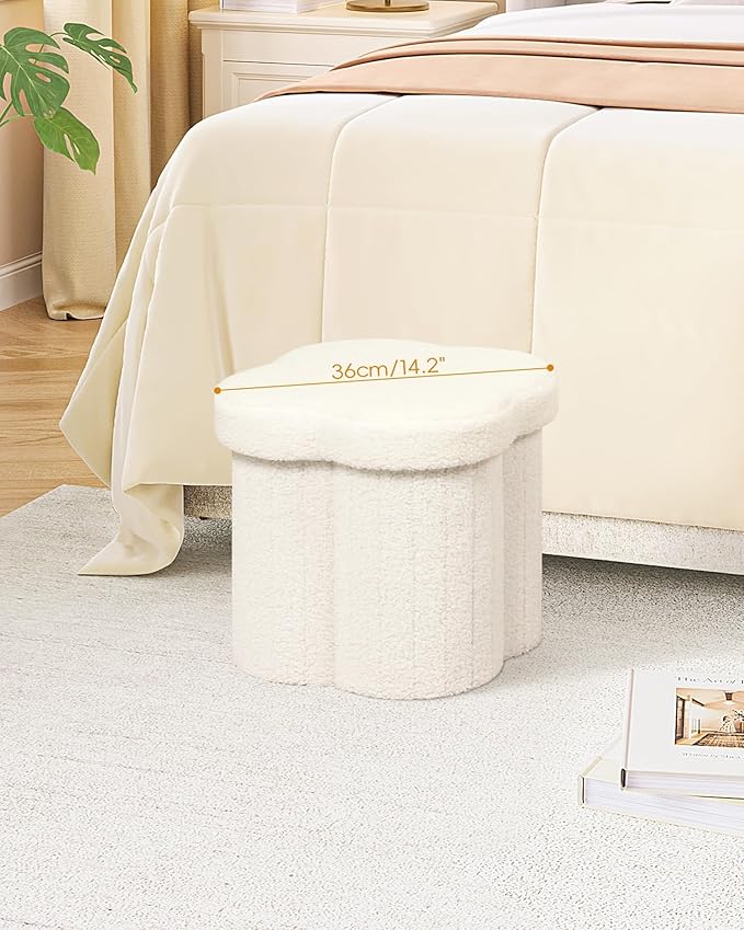 B FSOBEIIALEO Storage Ottoman Cube, Flowers Shaped Ottomans with Storage Foot Stool Footrest for Lving Room, Boucle Ottoman Seat for Dorm Room,Faux Teddy Fur, Cream White 12.6"x12.6"x12.6"-Ruum Studio Home
