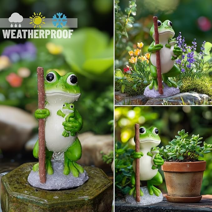 Frog Statue Garden Decor, Resin Mother and Baby Frog Figurines Outdoor Decorations, Frog Decor for Yard Art Porch Lawn Ornaments, Unique Housewarming Gifts-Ruum Studio Home