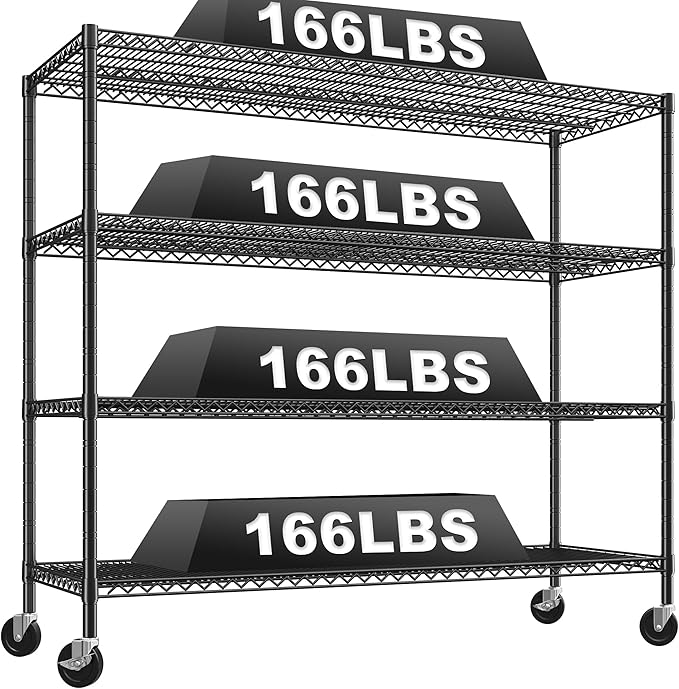 REIBII 60" W Storage Shelves 2878LBS Wire Shelving Unit with Wheels Heavy Duty Metal Shelving Adjustable Metal Shelves for Pantry,Kitchen,Garage,Basement,Business,Warehouse,60”W ×24”D×65.3”H-Ruum Studio Home