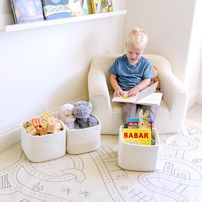 NaturalCozy Storage Cubes 9”x9”x7”Cotton Rope Woven Baskets for Organizing 3-Pack | 9 Inch Cube Storage Bin | Small Basket for Shelf Nursery, Pantry, Decorative Plant, Bathroom Closet, Toy Gift-Ruum Studio Home