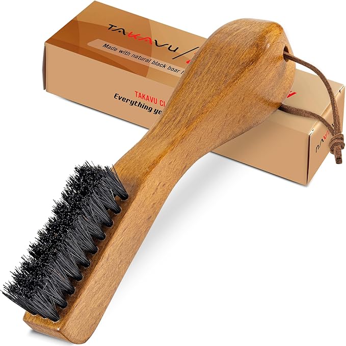 TAKAVU Stain Brush, Laundry Brush for Stain Removal, Natural Black Boar Bristle Cleaning Brush with Ergonomic Handle, Suitable for Delicate Fabrics Without Damage, Perfect Laundry, Shoes, Boots, Home-Ruum Studio Home