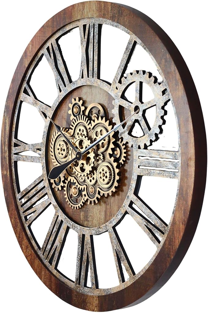 The Gears Clock 36'' Inch Real Moving Gear Wall Clock Vintage Industrial Oversized Rustic Farmhouse (Vintage Brown)-Ruum Studio Home