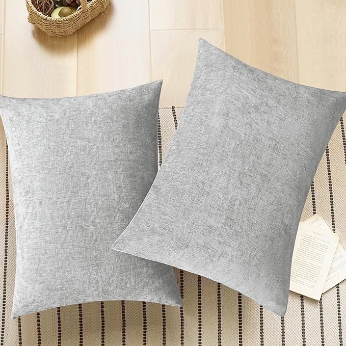 CaliTime Throw Pillow Covers Decorative 20 X 26 Inches Pack of 2 Cozy Chenille Standard Pillow Shams Cases for Couch Sofa Bed Living Room Home Moonbeam Gray-Ruum Studio Home