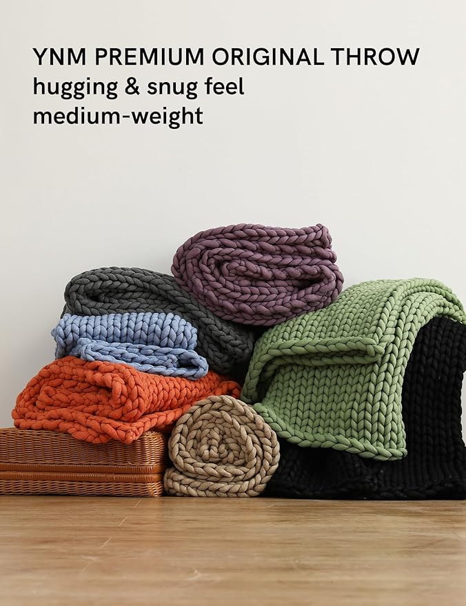 YnM Chunky Throw Blanket, Medium-Weight, Hand Knitted, Skin Friendly, Ventilated and Breathable, Machine Washable, Home Décor Piece for Couch, Sofa and Bed (Exotic Orange, 50x70 Inch)-Ruum Studio Home