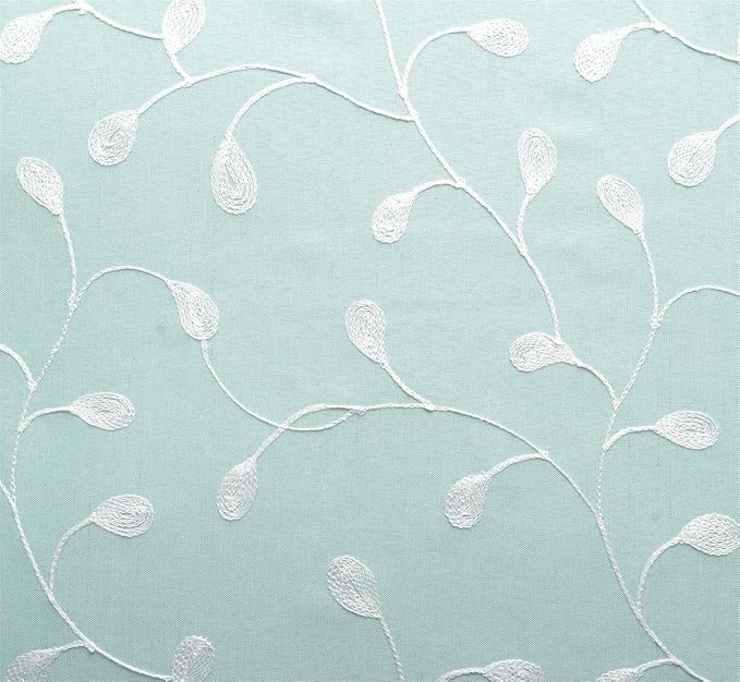 MIUCO Floral Embroidered Semi Sheer Curtains Faux Linen Grommet Window Panel Pair for Kitchen 52 x 63 Inch, Subtle Green-Ruum Studio Home