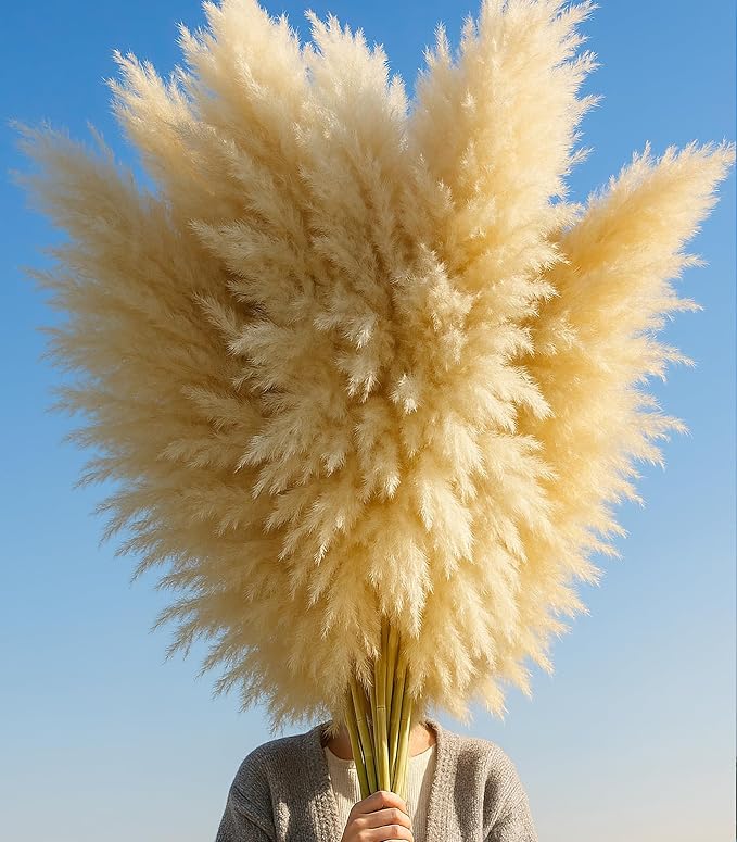 10 PCS 40" Tall Pampas Grass Stems in Natural Beige, Add a Boho Touch to Your Space—Pompas Grass Ideal for Floral Arrangements, Floor Vases, Weddings, and Creating a Bohemian Ambiance at Home.-Ruum Studio Home