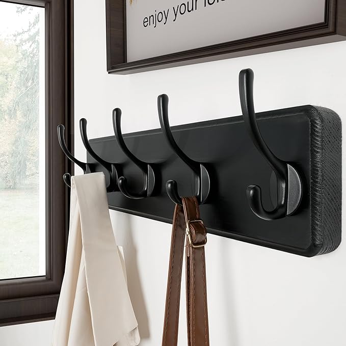 SKOLOO Rustic Wall Mounted Coat Rack, Case of 2, Pine Solid Wood Coat Hook Hanger - 5 Hooks for Hanging Clothes Robes Towels Coats-Ruum Studio Home