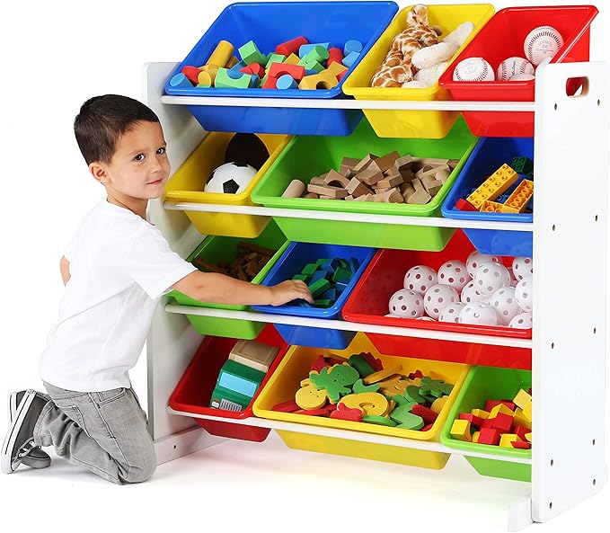 Humble Crew Kids Toy Storage Organizer with 12 Plastic Bins, White/Primary – Removable Bins for Playroom, Bedroom, Toddler Furniture for Boys and Girls Ages-Ruum Studio Home