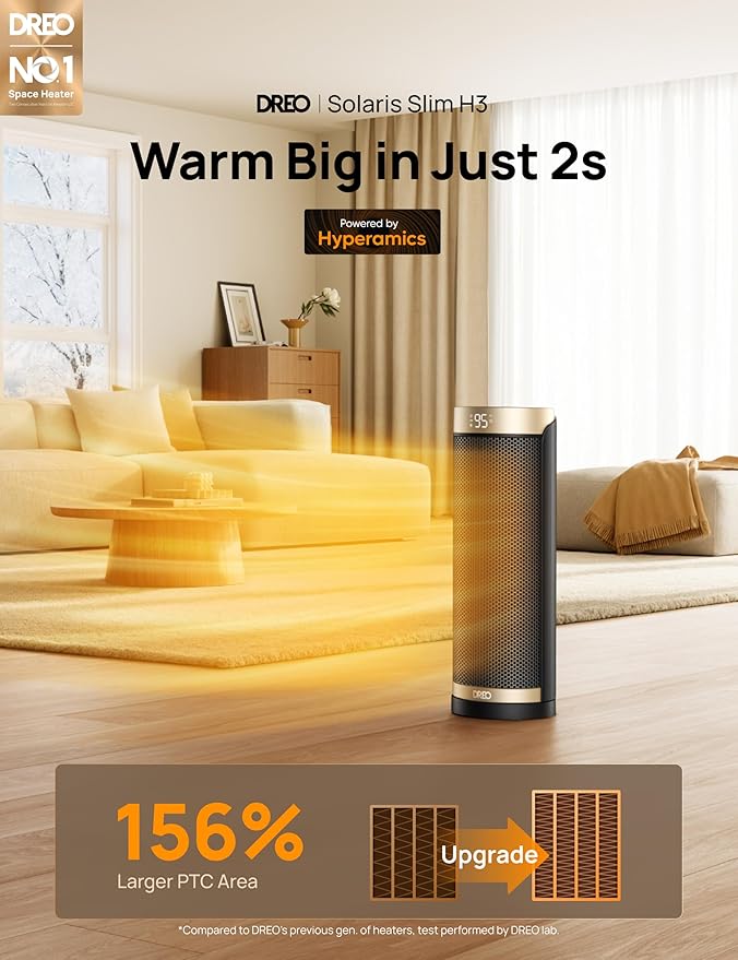 Dreo Space Heater, 1500W Electric Heaters for Indoor Use with Thermostat, 70° Oscillation, 8 Safety Protections, 5 Modes, Remote, 12H Timer, Quiet Portable Heater for Office, Bedroom, Large Room-Ruum Studio Home