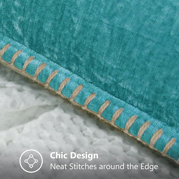 decorUhome Chenille Soft Throw Pillow Covers 20x20 Set of 2, Farmhouse Velvet Neutral Decorative Euro Pillow Covers with Stitched Edge for Couch Sofa Bed Home Decor, Turquoise-Ruum Studio Home