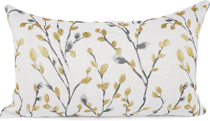 YOUR SMILE Classical Embroidery Jacquard Yellow/Gold Square Decorative Throw Pillow Case Cushion Cover,12x20 inch-Ruum Studio Home