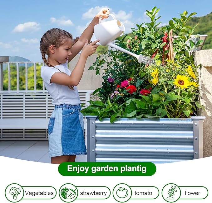Land Guard Galvanized Raised Garden Bed with Legs, 48×24×32in Large Metal Elevated Raised Planter Box with Drainage Holes for Backyard, Patio, Balcony, 400lb Capacity-Ruum Studio Home