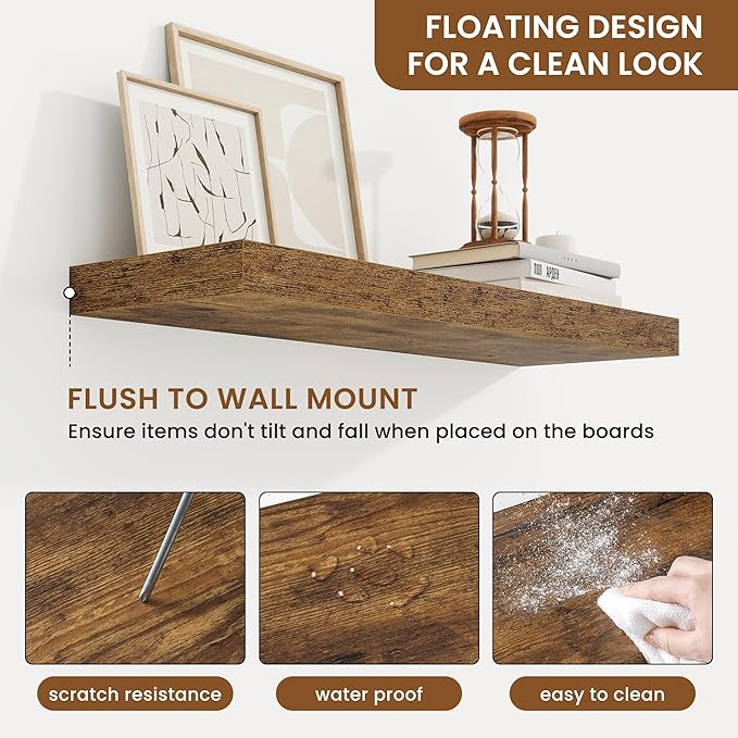 fuqing Floating Shelves for Wall, Bathroom Shelf Wall Mounted for Storage, Shelves with Invisible Bracket for Bedroom, Kitchen, Living Room, Farmhouse Small Book Shelf, 24 Inch Set of 2, Rustic Brown-Ruum Studio Home