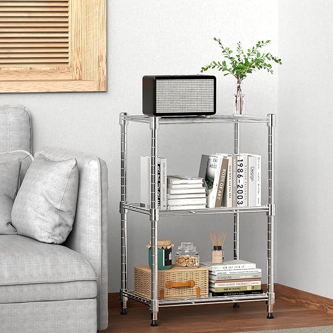450 lbs Wire Storage Shelving 3-Tier Utility Shelving Unit Steel Organizer Wire Rack for Home,Kitchen,Office,Chrome(11.8" D x 17.7" W x 26.4" H)-Ruum Studio Home