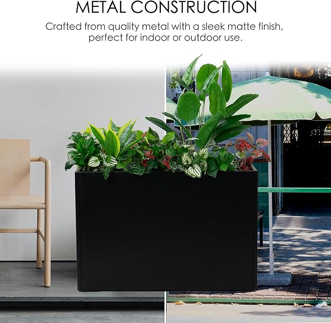 Kozyard 36" x 12" x 24" Metal Rectangular Planter Box Steel Long Box Planter Black Powder Coated Steel Plant Pot All-Weather Use with Partition Panel for Indoor Outdoor for Trees, Plants Flowers-Ruum Studio Home