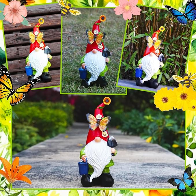 Gnomes Garden Statues Decor, Solar Waterproof Large Gnome with LED Lights Funny Garden Sculptures Outdoor Patio Yard Decorations Lawn Ornaments Gifts for Women Mom-Ruum Studio Home