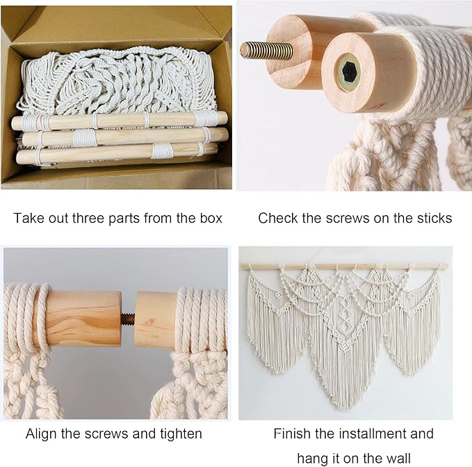 Achart Macrame Wall Hanging Large- Boho Wall Decor- large wall art- Wall Decor Living Room- Macrame Tapestry Boho Decor for Bedroom (Beige-Fringe)-Ruum Studio Home