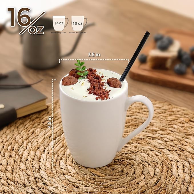 GBHOME 16oz Coffee Mugs Set of 6, Large Ceramic Coffee Mugs for Man, Woman, Dad, Mom, Modern Coffee Mugs Set with handle for Tea/Latte/Cappuccino/Milk/Cocoa. Dishwasher&Microwave Safe,White-Ruum Studio Home